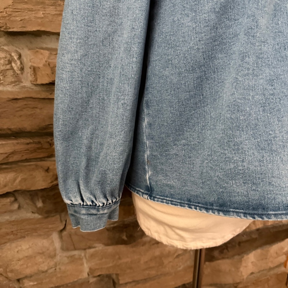 Bagatelle Collection Womens Medium Wash Puff Sleeve Denim Snap Front Shirt M - Picture 3 of 11